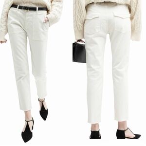 Nili Lotan Jenna Twill Crop Pants Size 4 White Raw Hems Neutral Capsule Wardrobe